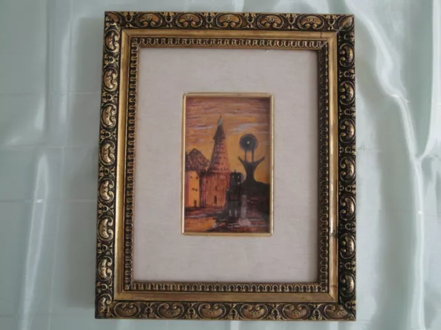 Quadro miniatura MULINO surreale olio su tela Giovanni Cinelli cornice legno oro