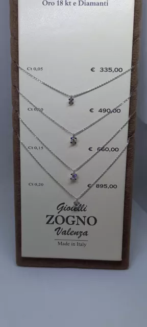 Girocollo Collana Donna Ciondolo Diamante Punto Luce Gioielli Zogno Oro Bianco