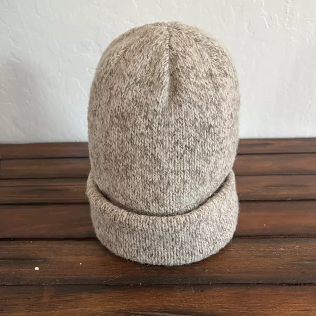 Vintage 80s Cabela’s Wool Beige Knit Beanie Hat Heavy Cozy Rare USA