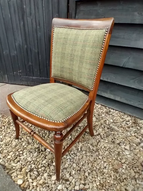 Elegant bedroom or occasional chair with walnut frame and wool fabric upholstery