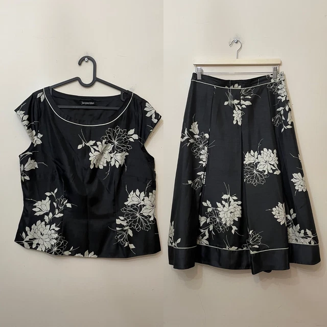 Gonna top Jacques Vert madre la sposa abito formale nero bianco floreale taglia 14