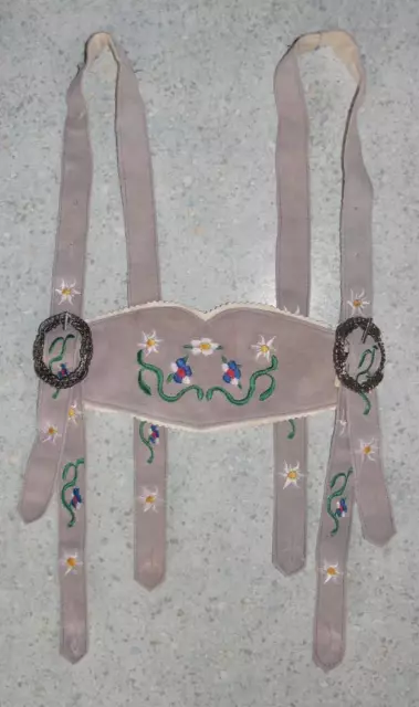 Traditional Costume Leather Suspenders IN Grey To Pants Approx. up To 36 5/8in