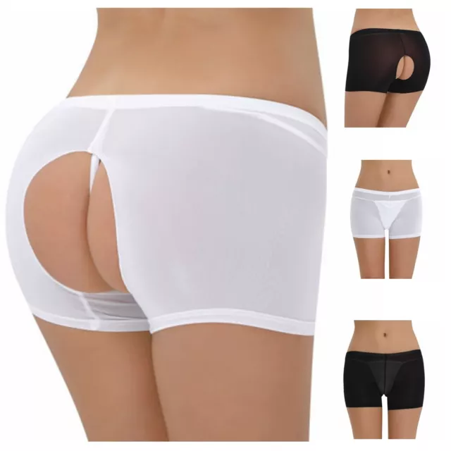 Women Mesh Panties Crotchless Briefs Shorts Sheer Boyshort See-through Hot Pants