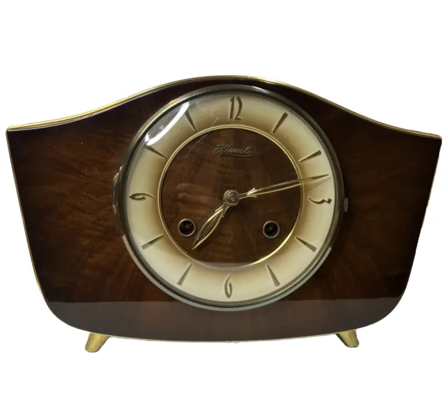 Vintage Hermle Mid Century Art Deco Chiming Mantel Clock. Keeps Excellent Time