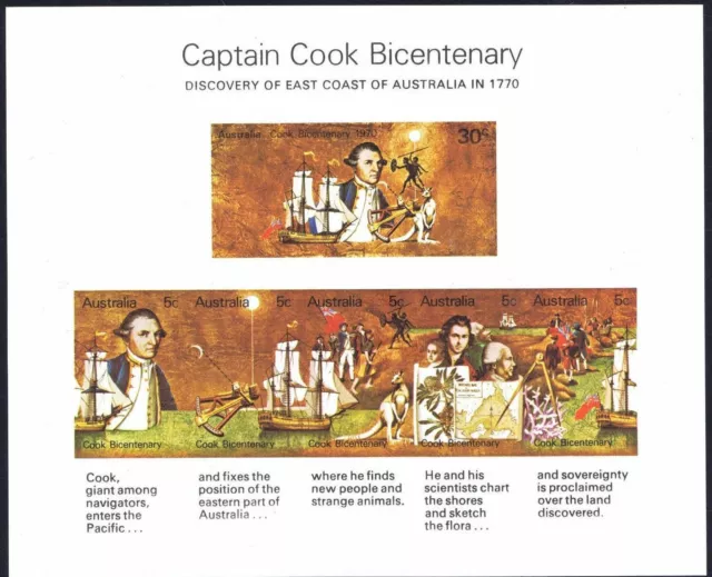 Mint 1970 Captain Cook Bicentenary Stamp Mini Sheet Muh