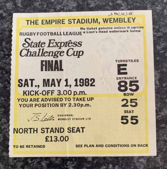 Rugby League Challenge Cup Final Hull V Widnes 1982 Ticket Stub