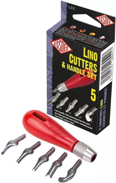 Essdee Lino Cutter Handle Set Kit 5 Blades for Block Printing Tile Plate Carving