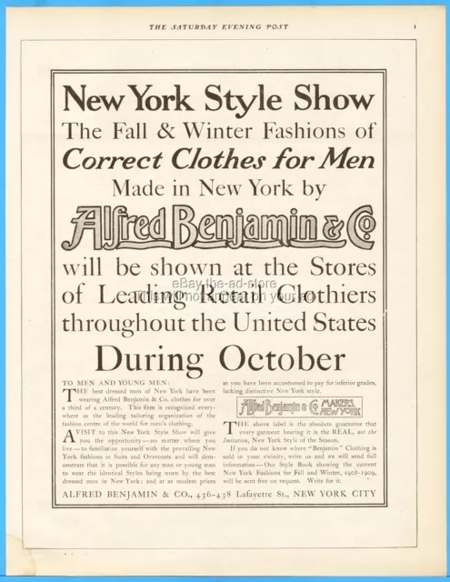 1908 Alfred Benjamin & Co New York Style Show Correct Clothes for Men Fashion Ad