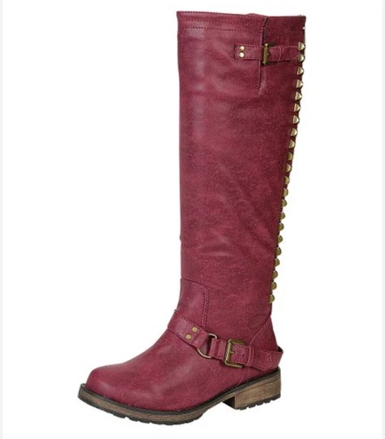 Breckelle's Trooper 14 Women's Tall Boots Outlaw Vegan Studs Berry Maroon Sz 8