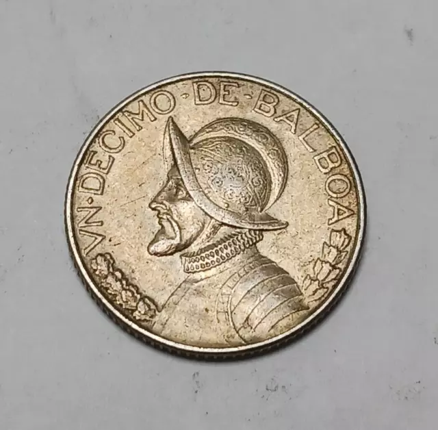 1930 Panama 1/10 Balboa Decimo - 90% Silver Coin - "One Dime" - High Relief Type