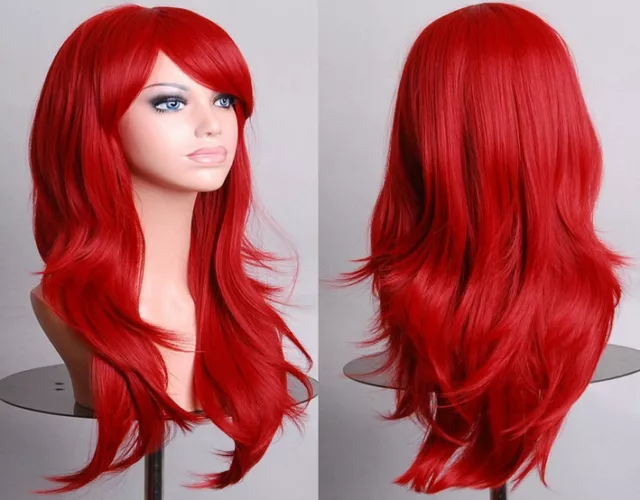 Red 70cm Full Curly Wigs Cosplay Costume Anime Party Hair Wavy Long Wig Beauty