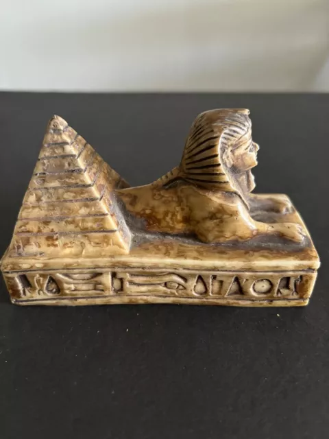 Ancient Egyptian Sphinx Statue With Pyramid Basalt Stone From Egypt.