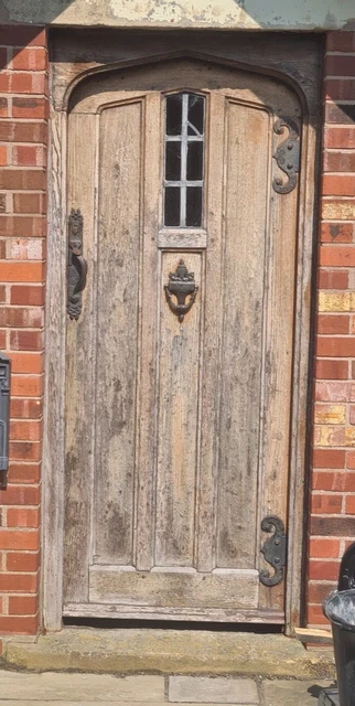 antique gothic oak door with stained glass sizes are 925x2060