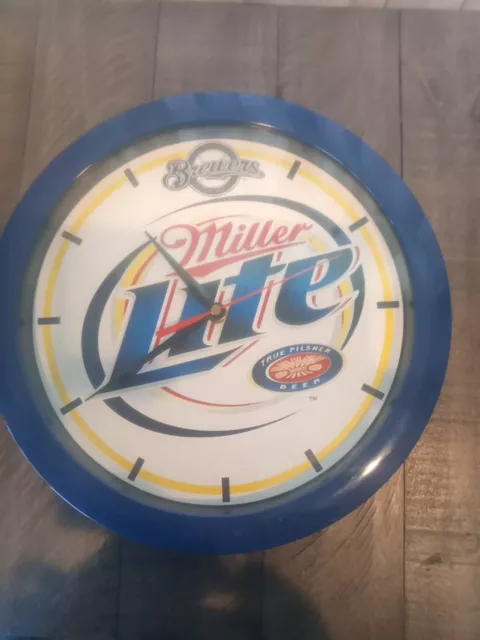 Miller Lite Milwaukee Brewers Baseball Hanging  11.5" Wall Clock Works