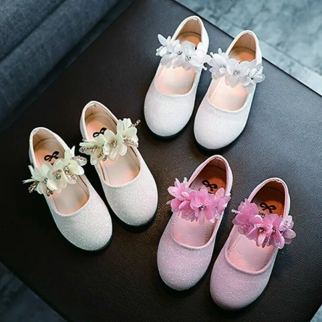 Girls Flower Crystal Princess Shoes Toddler Infant Kid Party Wedding Dance Shoes