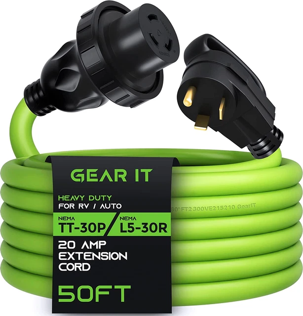 20-Amp RV Power Extension Cord (50 Feet) 3-Prong NEMA TT-30P to L5-30R - Twist L