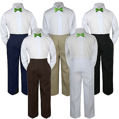 3pc Boys Baby Toddler Kids Lime Green Bow Tie Formal Shirt Pants Set Suit sz S-7