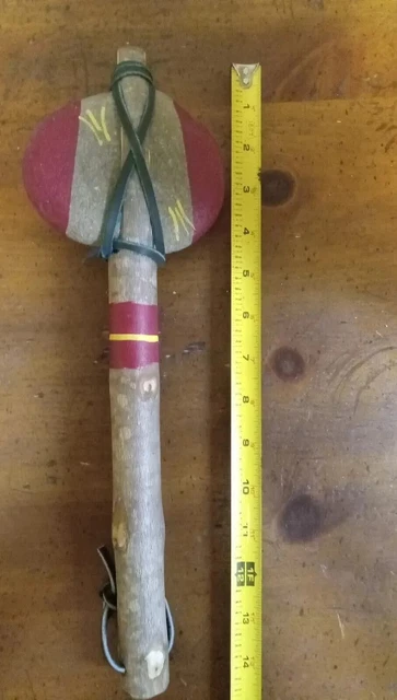 Native American Navajo Handmade Stone War Club Tomahawk Hatchet  Wood Leather