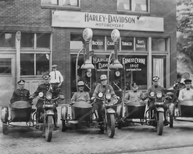Harley Davidson 1920's Dealership Pa Police On Bikes 8" - 10" B&W Photo Reprint