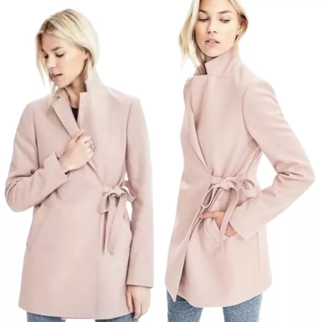 Banana Republic Melton Wool Blend Italian Wrap Coat Blush Pink Women Size XS