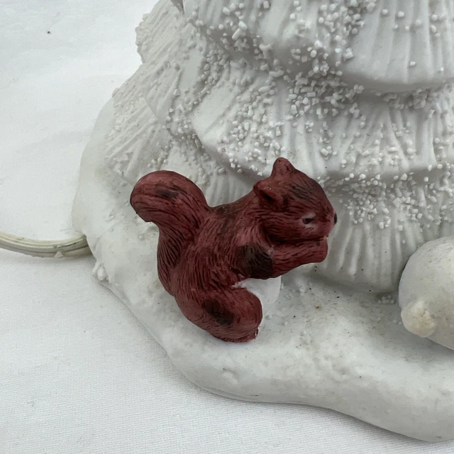 Vintage White Textured Lighted Ceramic Christmas Tree Lamp Woodland Animals 3