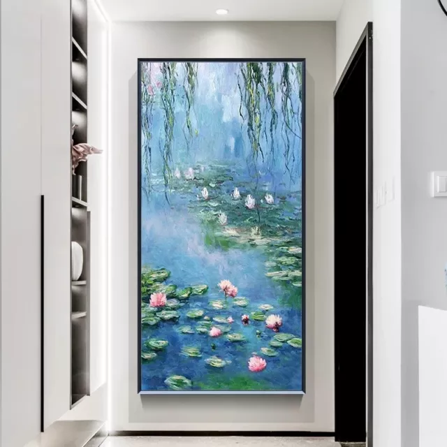 Hand Painted Water Lilies Oil Paintings On Canvas Texture Lotus Pond Pink Flower