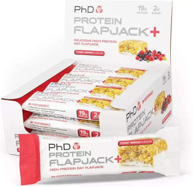 PhD Nutrition Protein Flapjack+, High Protein Snacks, Low Sugar Oat Flapjack, 12