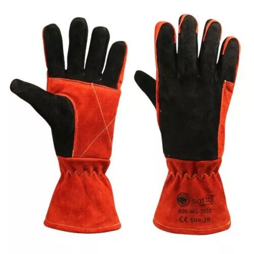 Welders Gauntlets Gloves Heat Resistant Leather Welding Gloves for BBQ, TIG, MIG