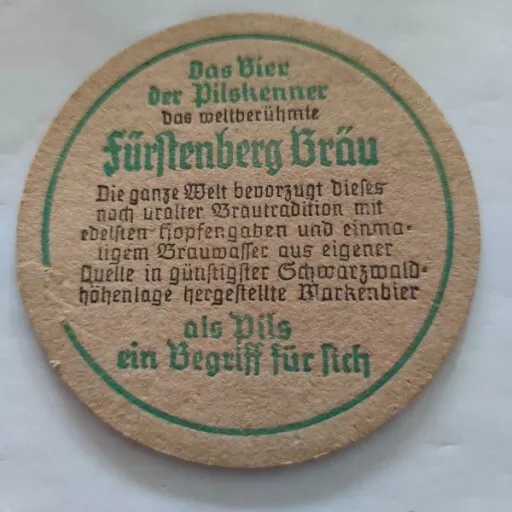 Alter Bierdeckel von Fürstenberg Bräu, Donaueschingen 👍B1