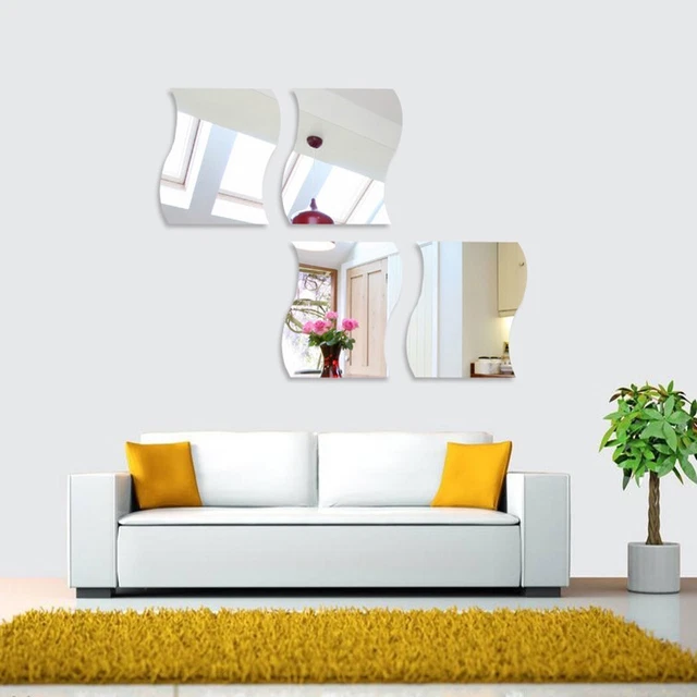 6PCS Onda Specchio Piastrelle Adesivi da Parete Camera Letto Decorazioni