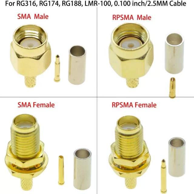 SMA male female crimp For RG174 RG316 LMR100 Coaxial cable Lot RF Coax connector