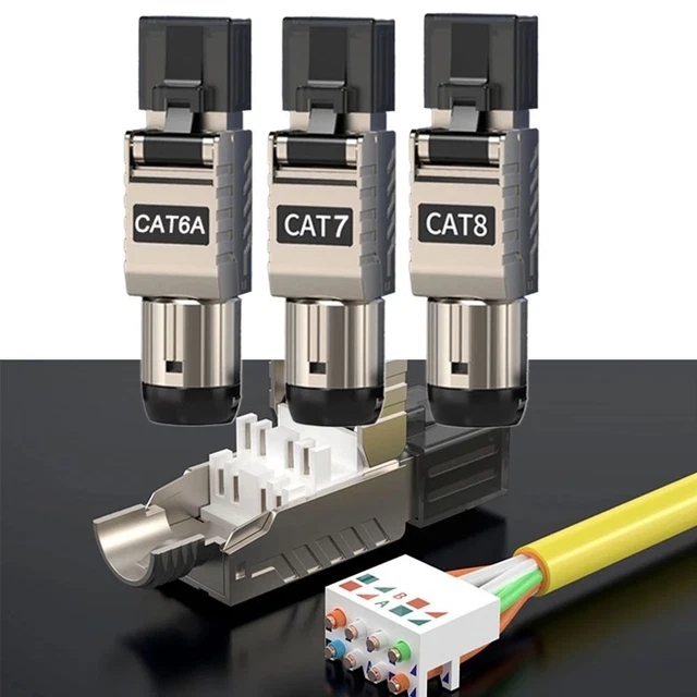 10 Connettori RJ45 Passanti Schermati Cat7 – Modulari Neri Per Rete