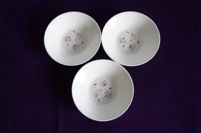 Vernonware Tickled Pink set of 3 sauce fruit dessert bowls Metlox Poppytrail