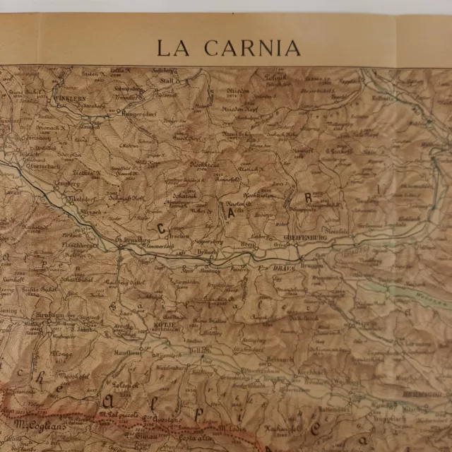 Antica Carta geografica mappa militare  La Carnia - Udine - Friuli