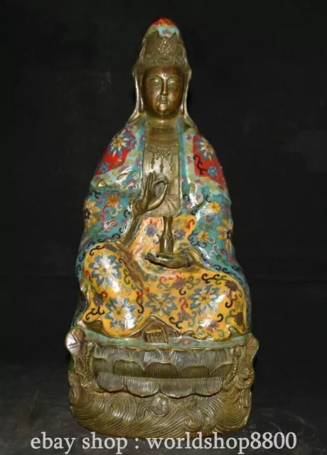20" Old Chinese Purple Bronze Cloisonne Enamel Kwan-yin Guan Yin Goddess Statue