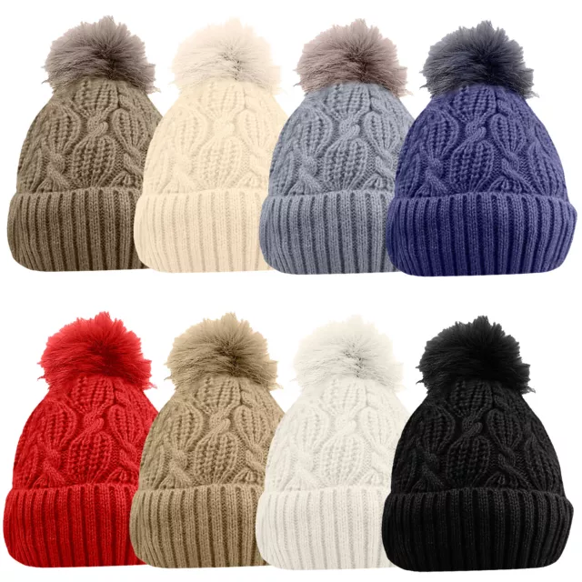 Unisex Mens Ladies Winter Warm  Soft Bobble Double Layer Beanie Hat With POM POM