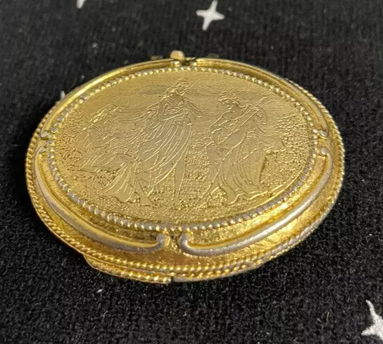 Vintage Solid Cream Perfume Compact Gold Tone Oval Shape empty