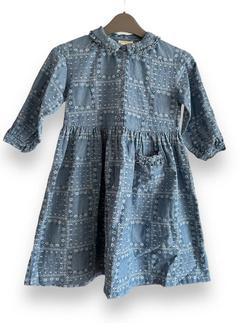 Abito Chambray vintage madre e bambino Laura Ashley ricamo floreale età 4