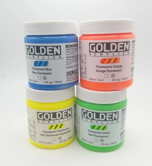 Golden acrylics fluorescent, phosphorescent, mineral, and metallic paints,  4 oz.
