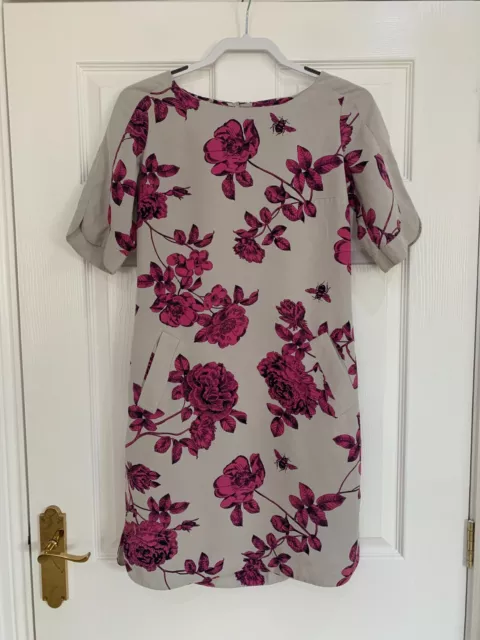 Joules Honey The Bees Knees Panel Dress Light Grey Floral Size Uk 10