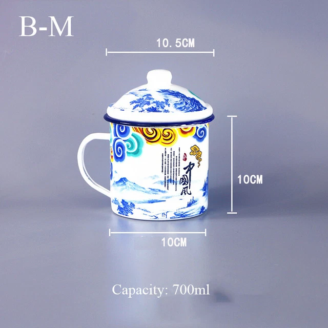 GRANDE CAPACITÀ SMALTO Coppa con Coperchio Acqua Caffè Tè Ufficio Mug