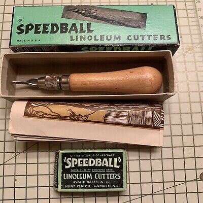 Vintage Speedball cortador de linóleo 3 Hojas total Cortadores Herramientas los proyectos de arte EE. UU.
