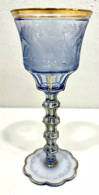 Art Deco Römer Weinglas Steiner und Vogel Jagdmotiv Glas Kristallglas 3