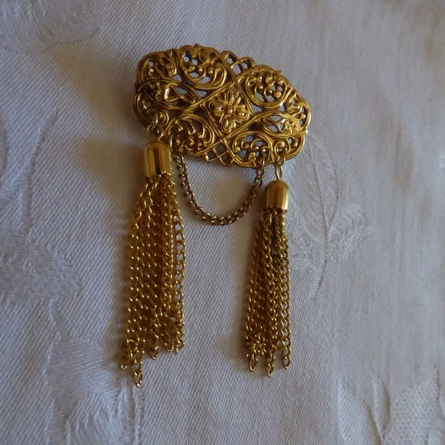 Broche Ancienne Dorée à La Couleur Verte - Bijou Vintage - Occasion