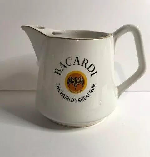 Vintage Bacardi World's Greatest Rum Ceramic White Pitcher Jug Advertising Promo