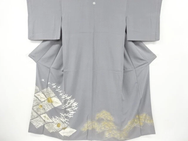 6656889: Japanese Kimono / Vintage Iro-Tomesode / Embroidery / Pinecone & Crane
