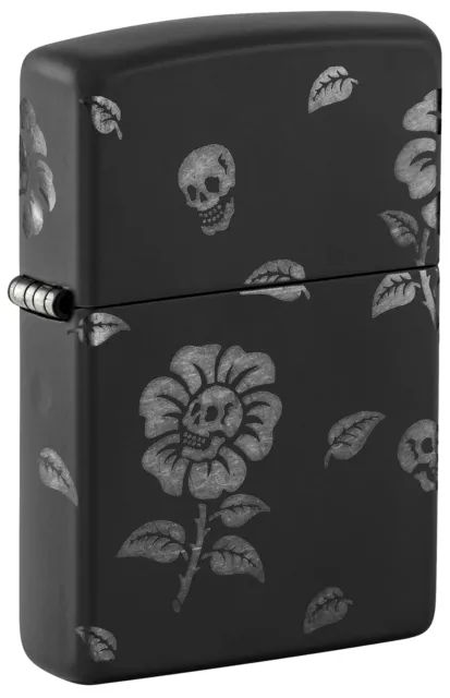 Zippo Flower Skulls Design Black Matte with Chrome Windproof Lighter, 48931