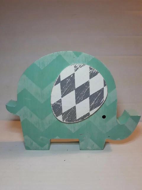 Elefante bebé de madera verde azulado y blanco Chevron 6" (M3)