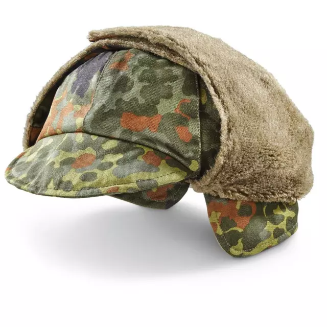 Genuine German Army Military Winter Pile Cap flecktarn hat warm cold weather NEW