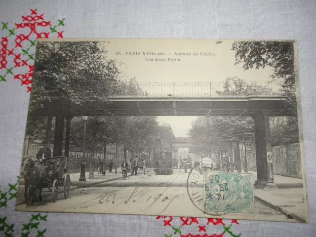 Carte Postale Ancienne.paris Xvii°.Avenue De Clichy. Les 2 Ponts.